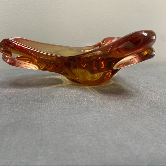 VTG Mid Century Murano Style Trinket Dish Or Ashtray Golden Amber Yellow Retro - Picture 7 of 17